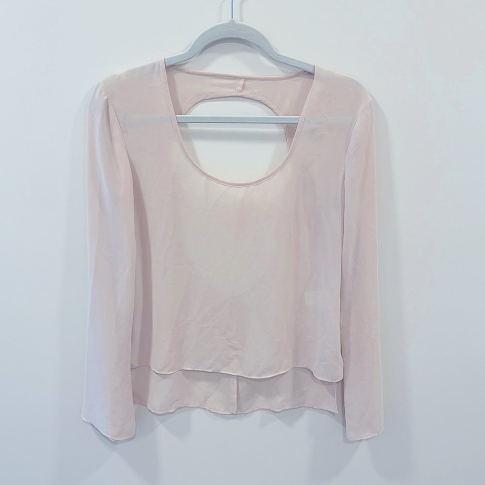 Nordstrom Reformed Blush/Beige Chiffon Long Sleeve Top with Open back